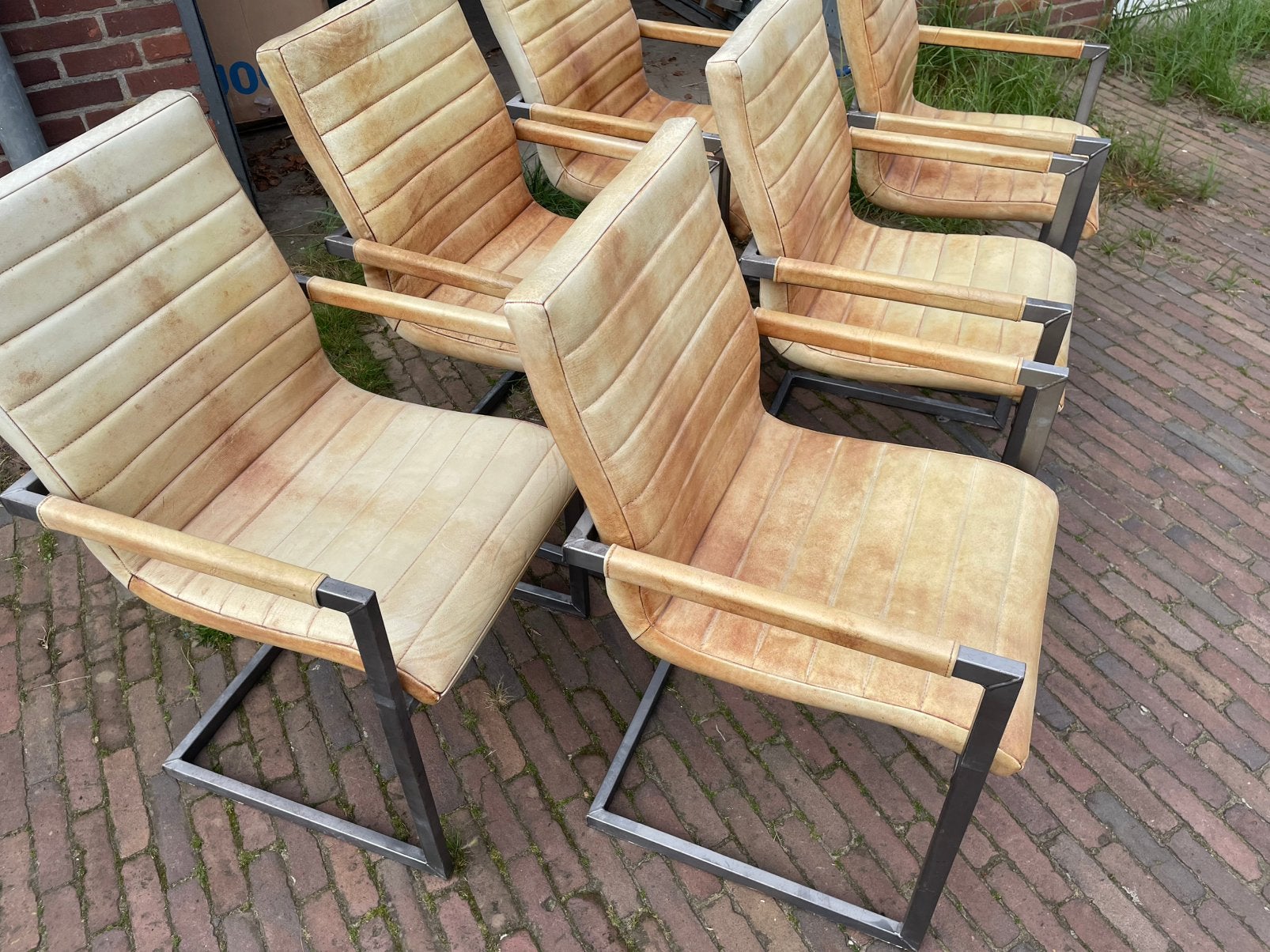 Eetkamer stoelen 6 st. Buffel leer cognac kleur, Ophalen, Gebruikt, Bruin, Leer
