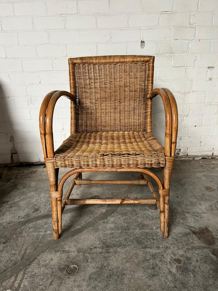 Vintage rotan fauteuil / lounge stoel – boho retro design, Ophalen of Verzenden, Zo goed als nieuw, Rotan