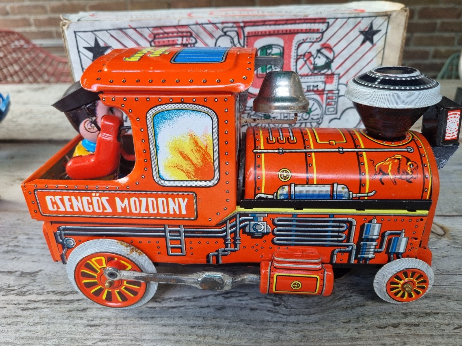 Vintage blikken speelgoedtrein met doos - Hongaars, Ophalen of Verzenden