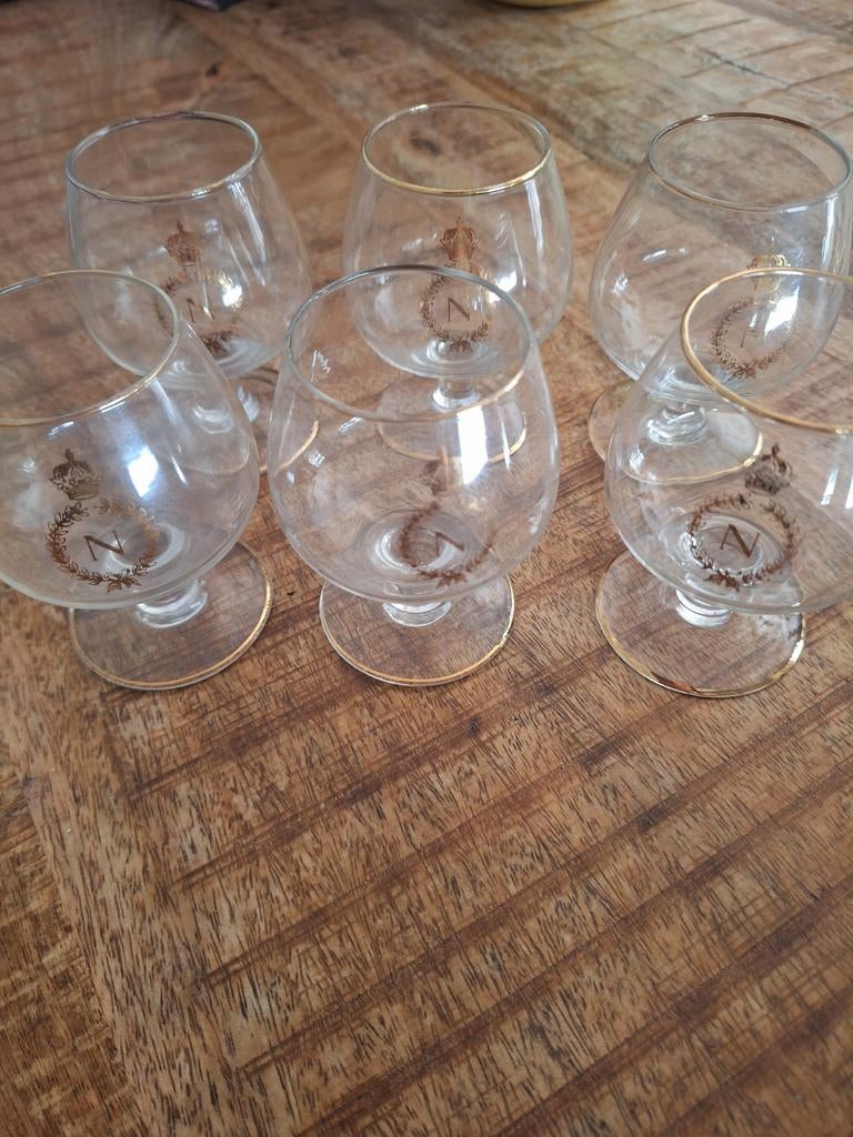 Set van 6 vintage cognacglazen met gouden rand, Ophalen of Verzenden