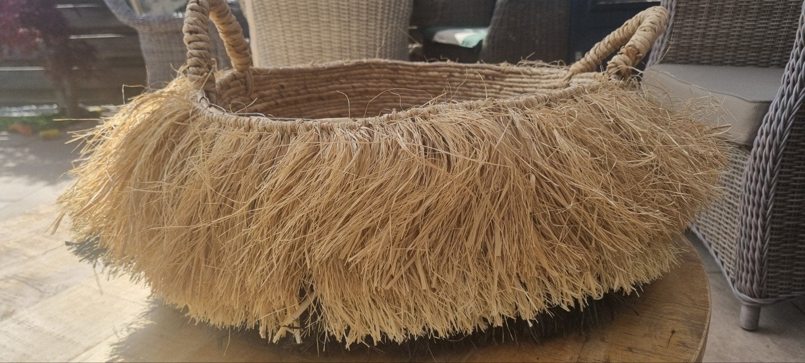 Boho rieten mand met franjes, Mand, Rond, Nieuw, Ophalen of Verzenden