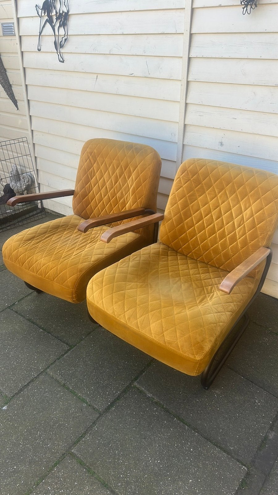 Fauteuil oker geel bezorging mogelijk €65 p/st, Ophalen, Gebruikt, 75 tot 100 cm, 50 tot 75 cm