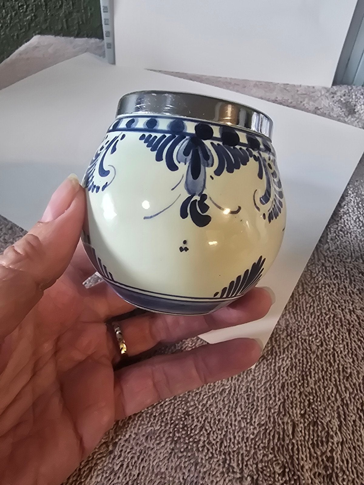 Delfts Blauw potje met zilveren rand, Antiek en Kunst, Ophalen