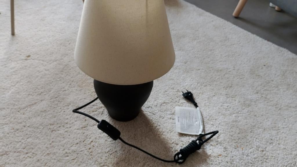 Nachtlampje met stoffen kap - Zwart/Wit, Huis en Inrichting, Lampen | Tafellampen, Gebruikt, Modern, Sfeervol, Ophalen of Verzenden