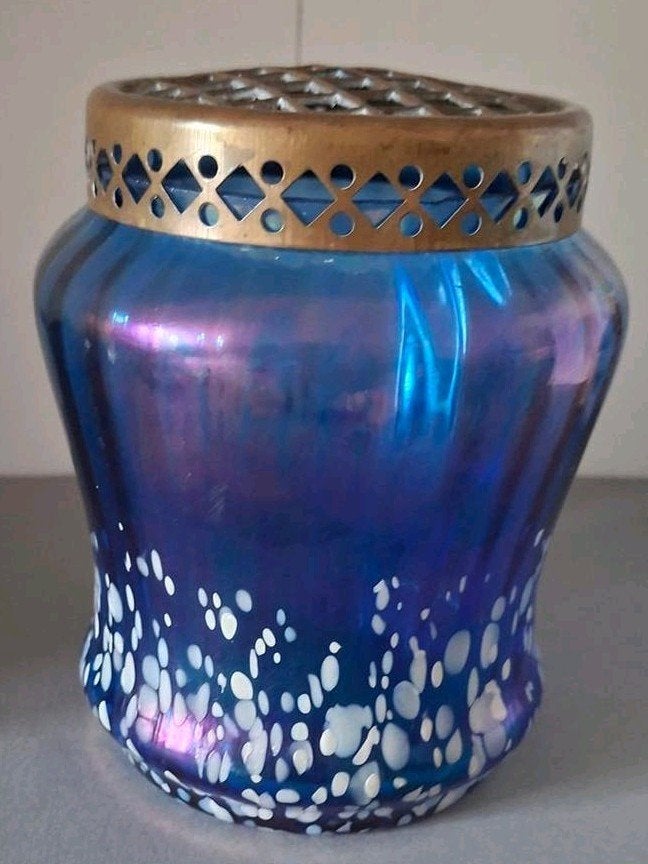 Antieke blauwe zeldzame Loetz vaas Papillon glas jugendstil, Ophalen of Verzenden