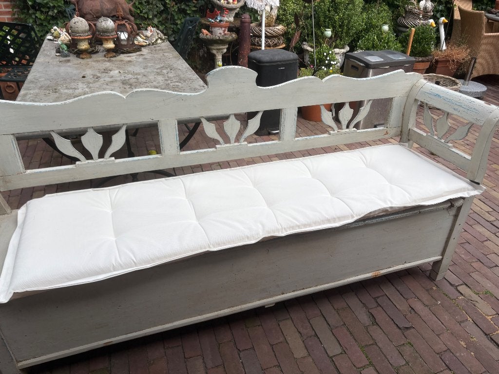 Brocante wit houten Klepbank, Ophalen
