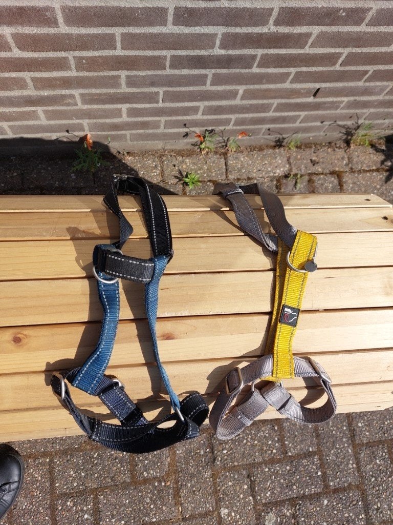 Tweedehands Anam Cara hondentuigje M donkerblauw zwartgrijs, Ophalen of Verzenden, Zo goed als nieuw, Hondenriem