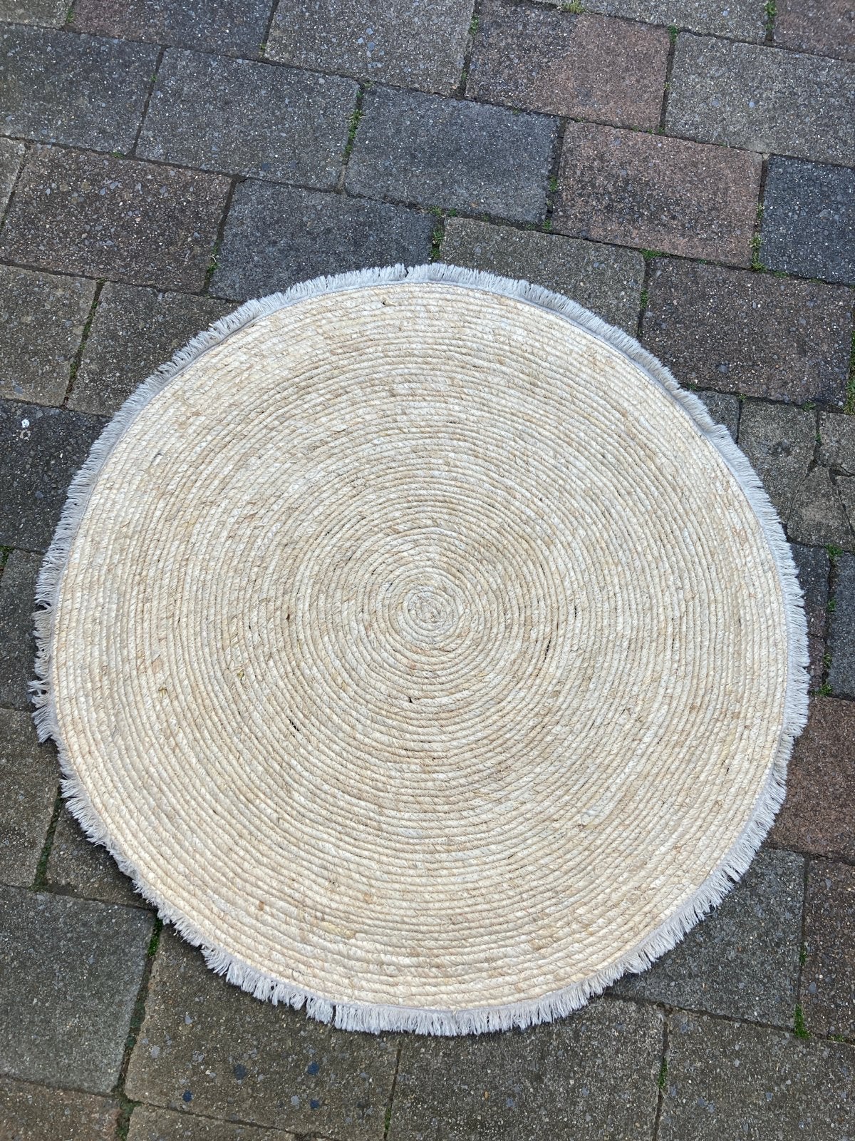 Rond jute vloerkleed - 90 cm doorsnede, Huis en Inrichting, Stoffering | Tapijten en Kleden, Gebruikt, Beige, Rond, 50 tot 100 cm