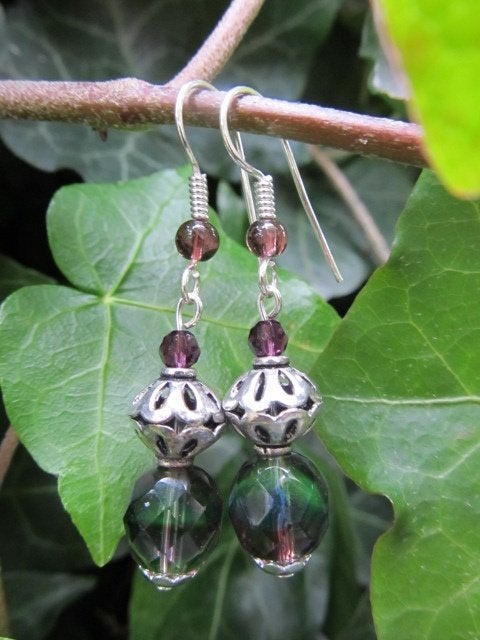 Oorbellen Melinda glas facet-swarovski-kwarts verzilverd, Hangers, Paars, Nieuw, Zilver