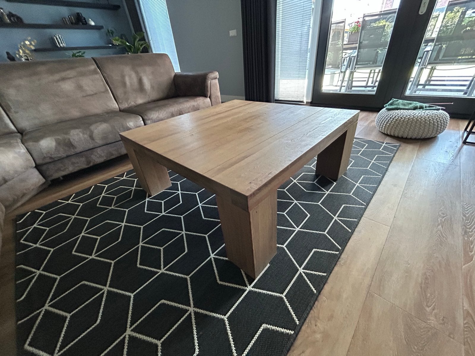 Massief eikenhouten salontafel 100x100 cm, Ophalen, Gebruikt, 100 tot 150 cm, Minder dan 50 cm