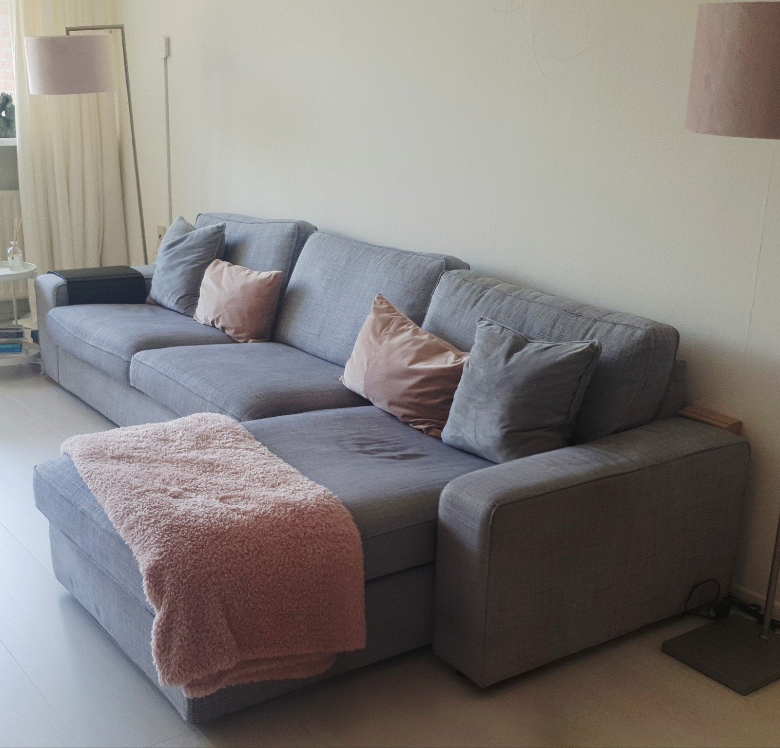 Grijze hoes Ikea Kivik 3 zitbank & chaise longue, Ophalen of Verzenden, Gebruikt, Stof