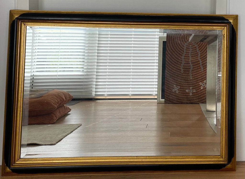 Prachtige spiegel met facetglas – zwart/goud, Huis en Inrichting, Ophalen, Gebruikt, 100 tot 150 cm, 75 tot 100 cm