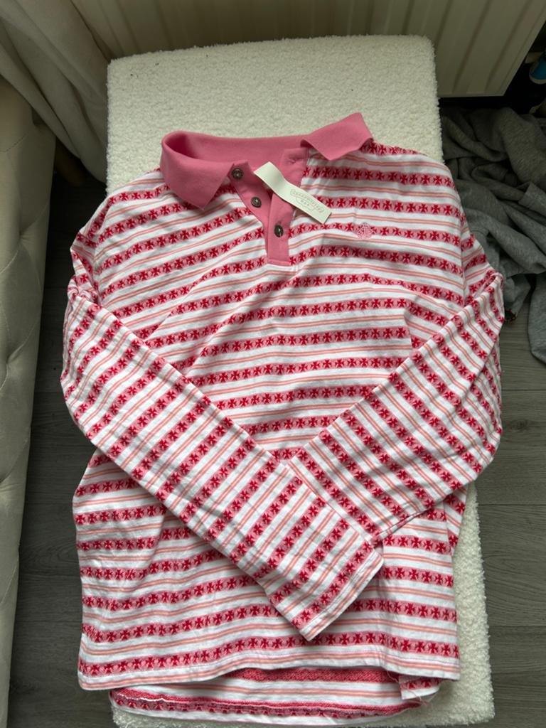 Nieuwe gestreepte polo met lange mouwen - Valt smal, Kleding | Heren, Polo's, Ophalen of Verzenden, Nieuw, Maat 48/50 (M), Roze