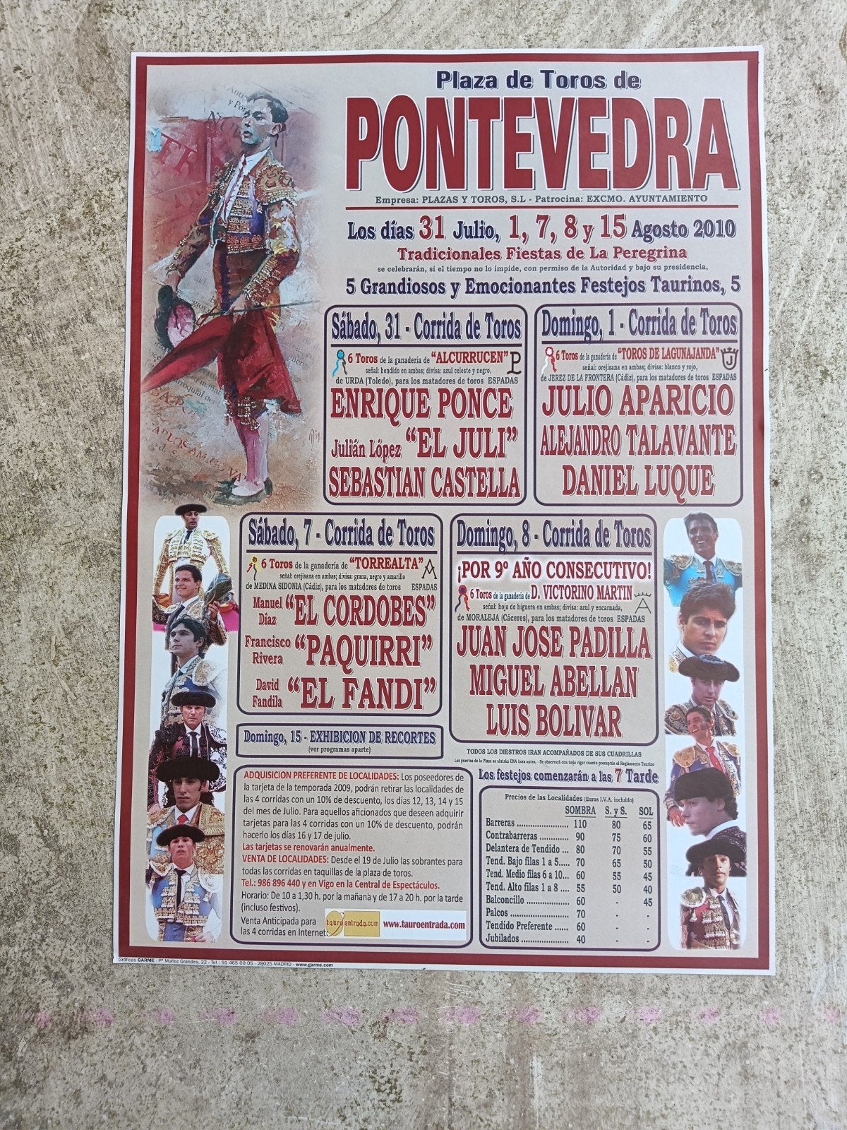 Originele Spaanse poster Stierenvechten Pontevedra 2010, A4 of kleiner, Ophalen of Verzenden, Overige onderwerpen, Rechthoekig Staand