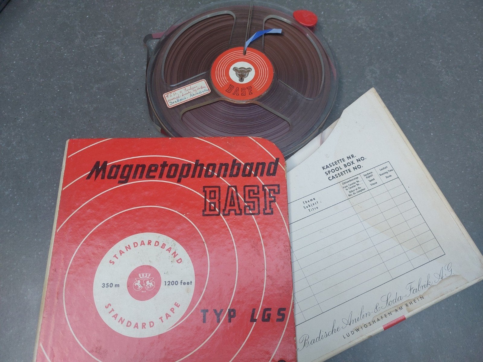 BASF Magnetophonband Typ LG5 - 350m Standard Tape, Ophalen of Verzenden, Onderdeel, Met banden