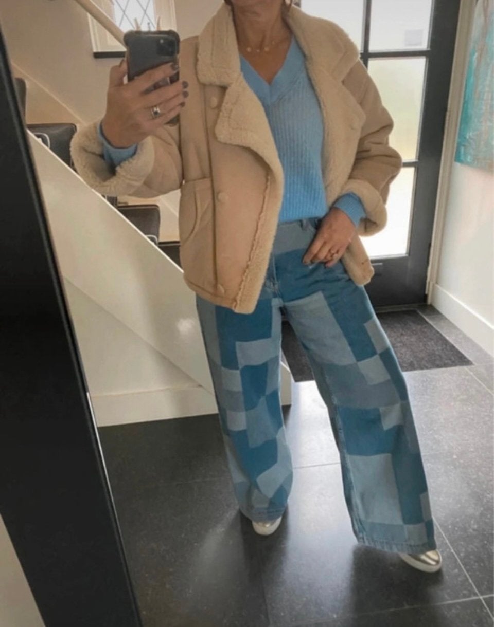 Moda Italia, super leuke oversized lammycoat, one size, Ophalen of Verzenden, Nieuw, Maat 38/40 (M), Beige