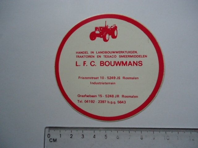 sticker oud Traktor Bouwmans Rosmalen landbouw machine texa, Verzenden, Zo goed als nieuw, Bedrijf of Vereniging