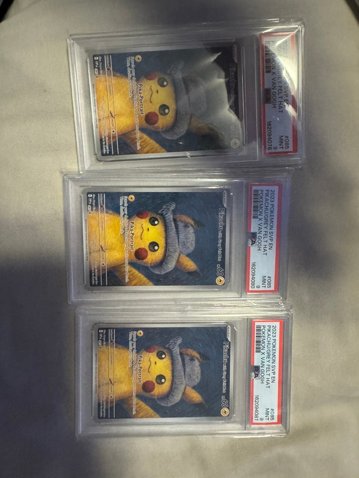 3x Pikachu van gogh Psa 9 78/80/81, Ophalen of Verzenden, Zo goed als nieuw