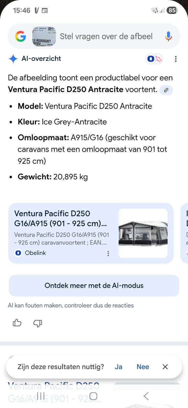 Voortent 2x, Ophalen