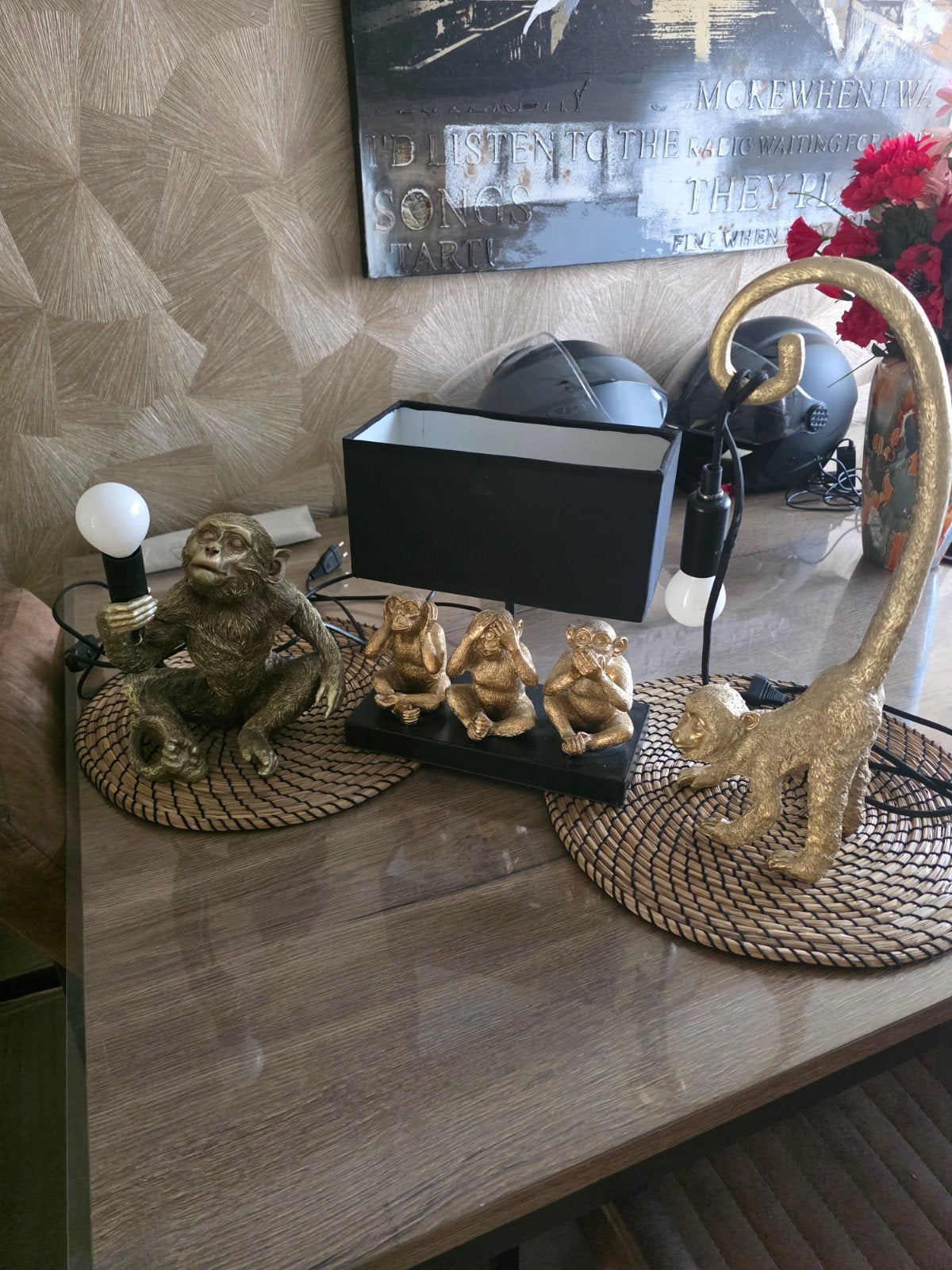Gouden Apen Lampen en Beeldjes Set, Ophalen, Gebruikt, Exotisch, Speels, Modern