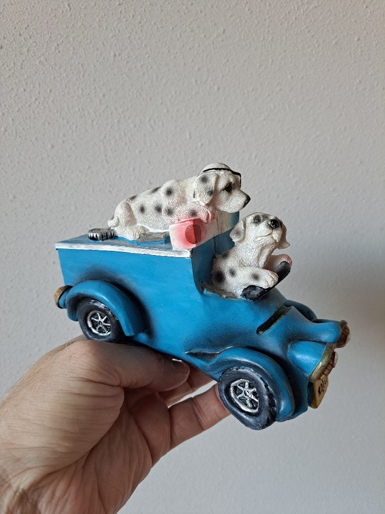 Spaarpot Geldwagen met Dalmatiërs van Kunsthars 16x7,5x11cm, Ophalen of Verzenden, Zo goed als nieuw, Steen, Aardewerk of Keramiek