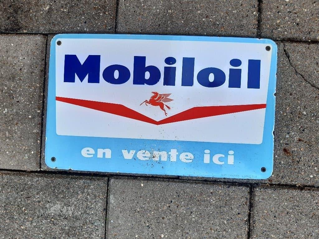 emaille bord jaren 30 mobiloil met paard olie  benzine bord, Antiek en Kunst, Ophalen of Verzenden