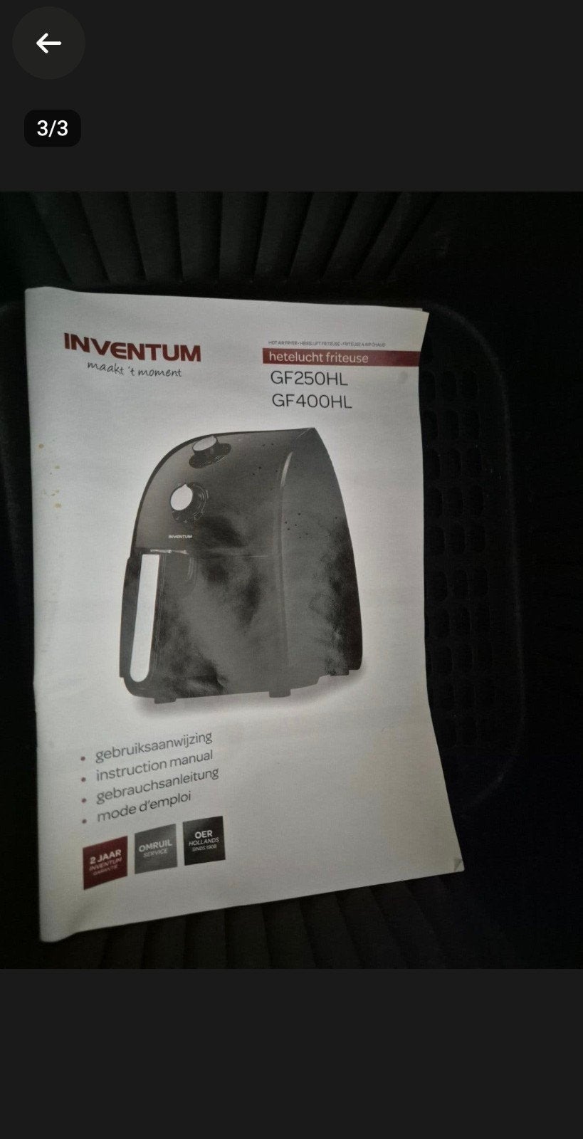Inventum GF400HL Airfryer - Zo goed als nieuw, Ophalen of Verzenden, Zo goed als nieuw, Airfryer