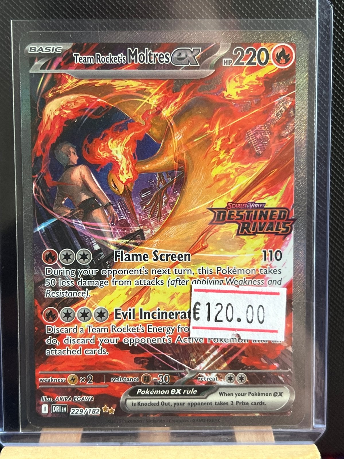 Team Rocket's Moltres ex - Pokémon Kaart (229/182), Ophalen of Verzenden, Zo goed als nieuw, Losse kaart, Foil
