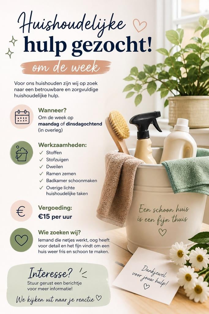 Hulp in de huishouding gezocht., Overige niveaus, Starter, Overige vormen