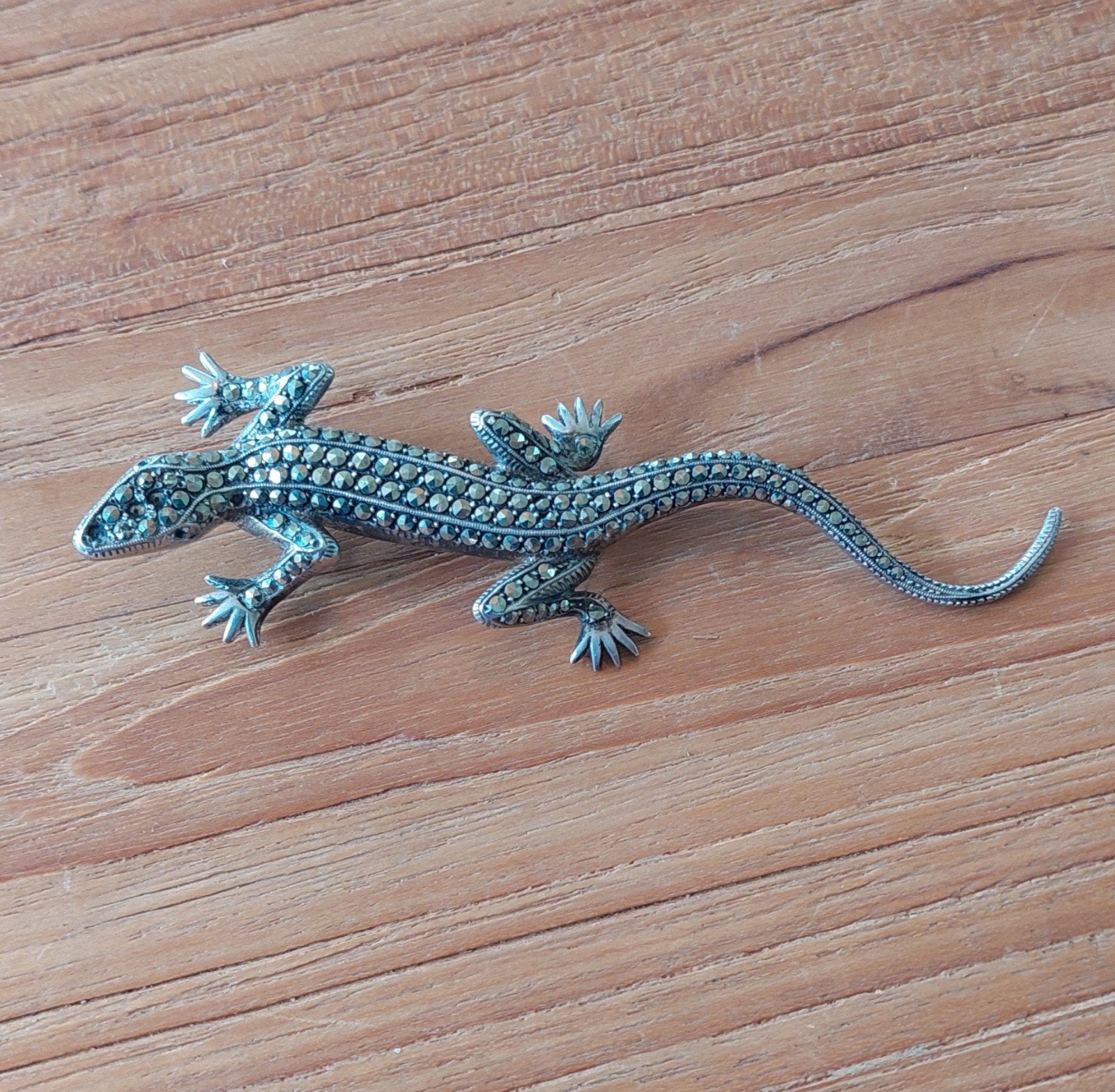 Vintage Zilveren Hagedis Broche met Markasiet, Antiek en Kunst, Ophalen of Verzenden