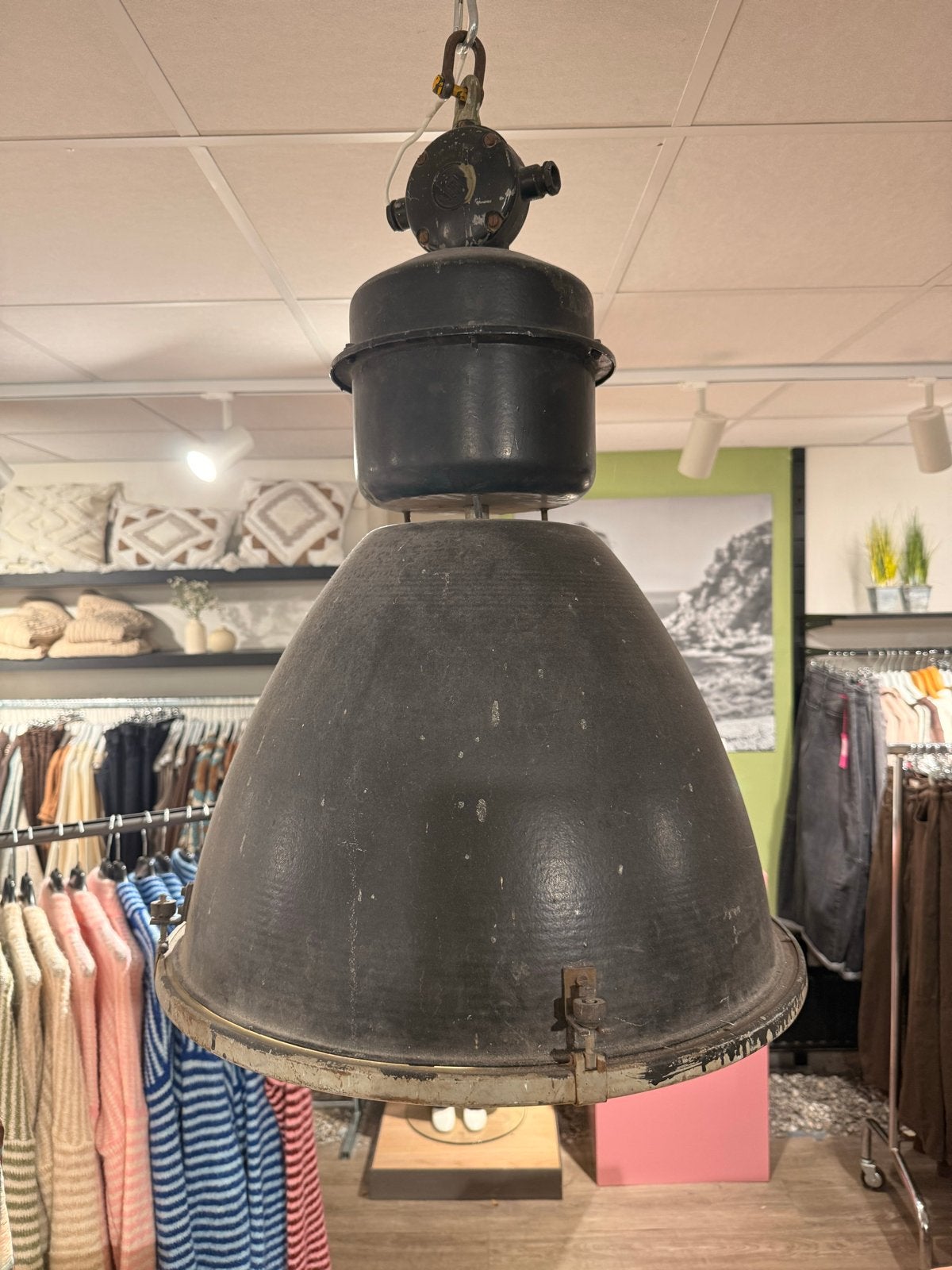 Vintage Industriële Hanglamp Grote Fabriekslamp 3x, Ophalen