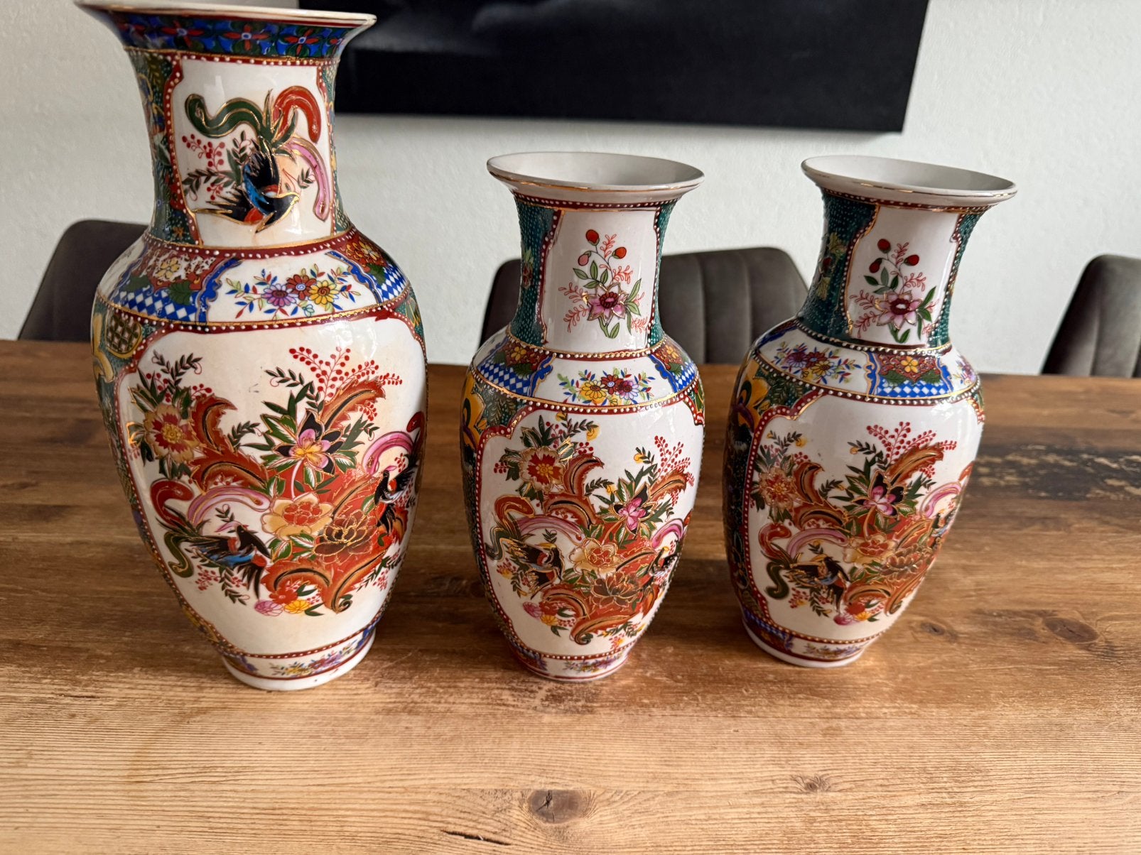 Set van 3 Chinese Porseleinen Vazen – 32 cm & 26 cm, Antiek en Kunst, Ophalen of Verzenden