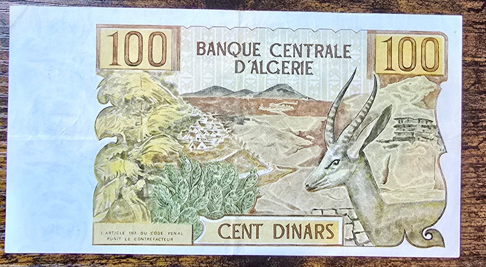 Algerije 100 Dinars 1970 bankbiljet - Gazelle, Postzegels en Munten, Bankbiljetten | Afrika, Ophalen of Verzenden