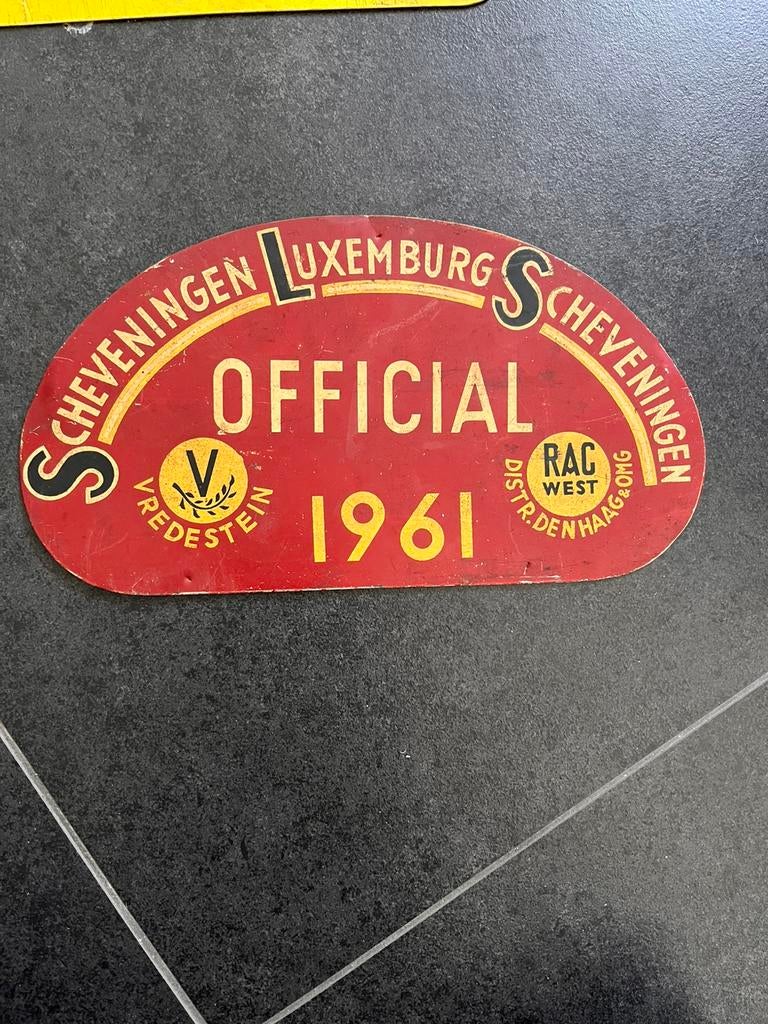 Rallyschild 1961 Scheveningen Luxemburg Vredestein RAC, Ophalen of Verzenden, Gebruikt, Auto's