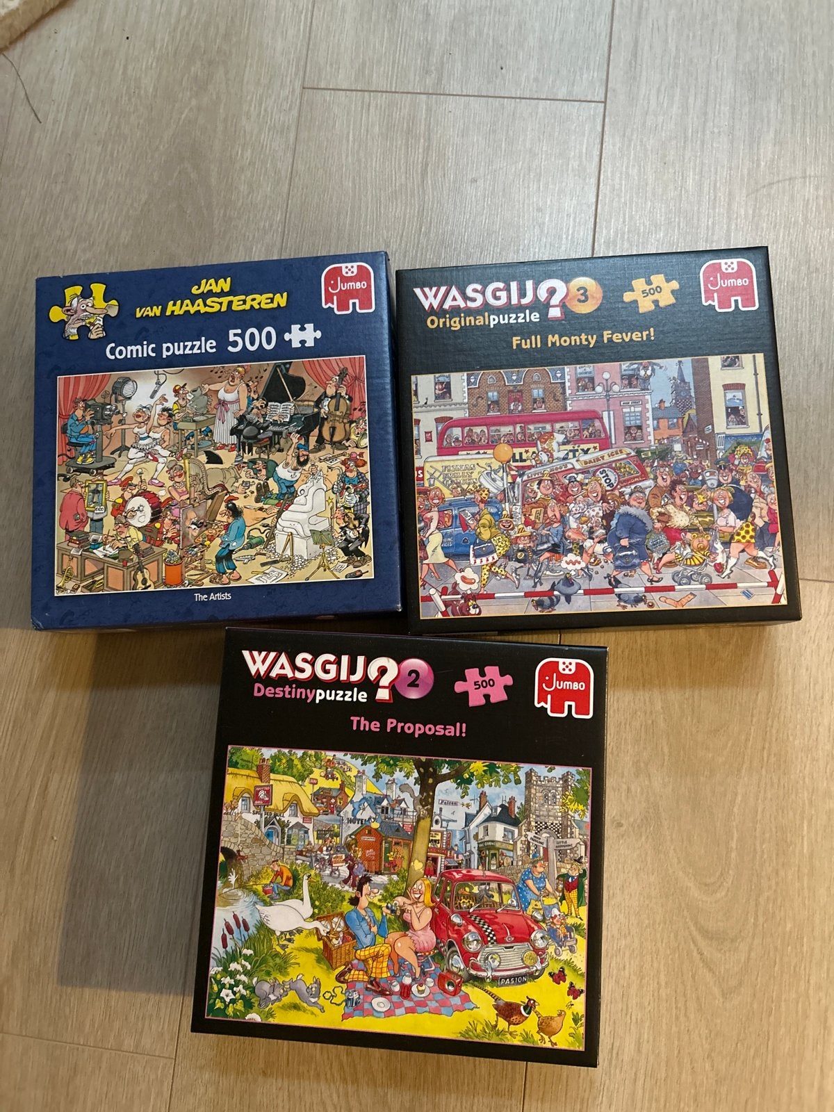 3 Jumbo Puzzels: Jan van Haasteren & Wasgij (500 stukjes), Ophalen, 500 t/m 1500 stukjes, Gebruikt, Legpuzzel