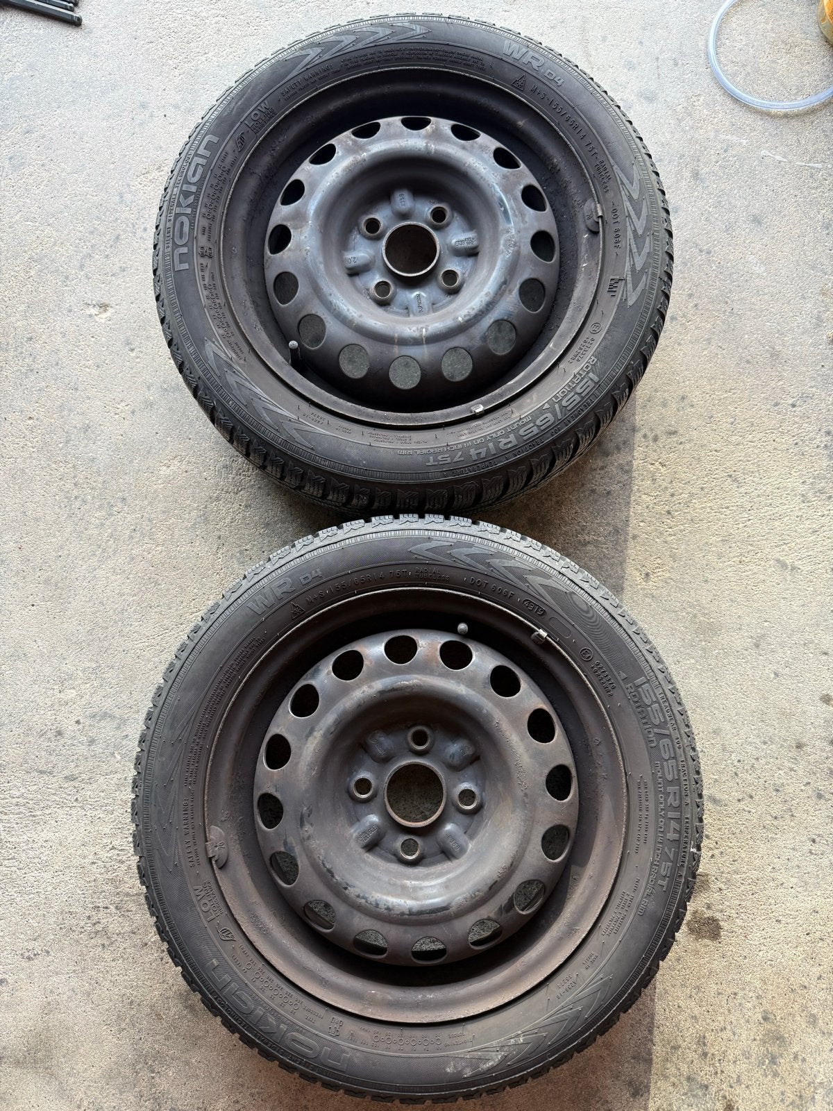 Set winterbanden 155/65R14 stalen velg Citroen C1 Peug&Toyot, Ophalen, Gebruikt
