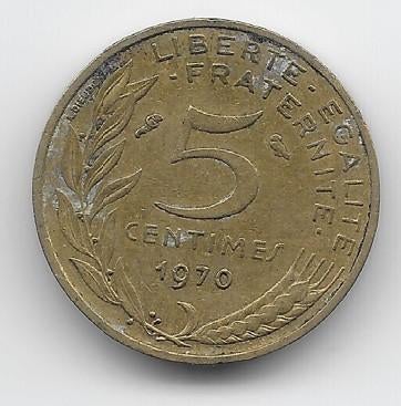 Frankrijk 5 centimes 1970 KM# 933, Verzenden, Frankrijk, Losse munt