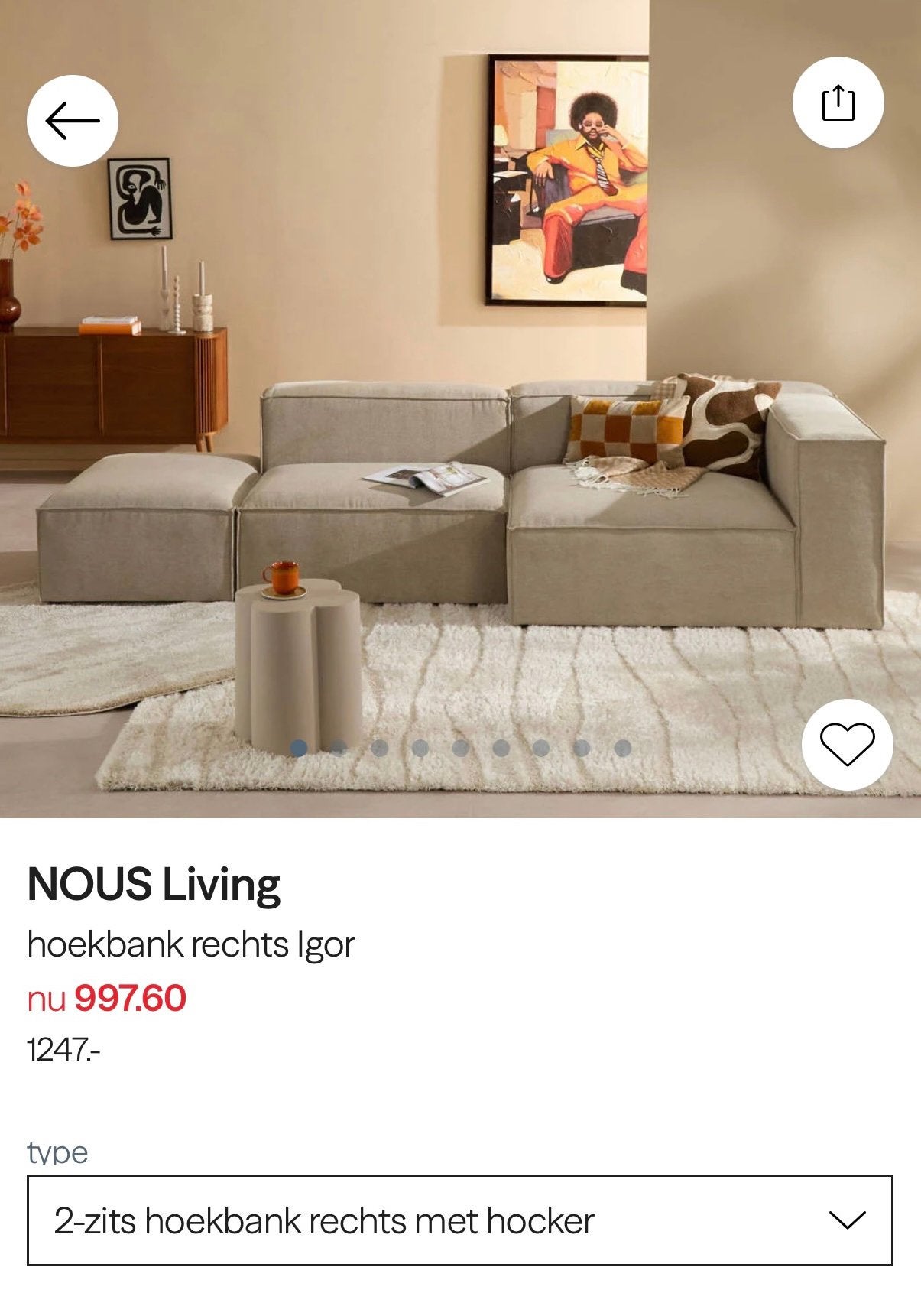 NOUS Living Igor hoekbank links met hocker, Ophalen, Gebruikt, 125 tot 150 cm, Hoekbank