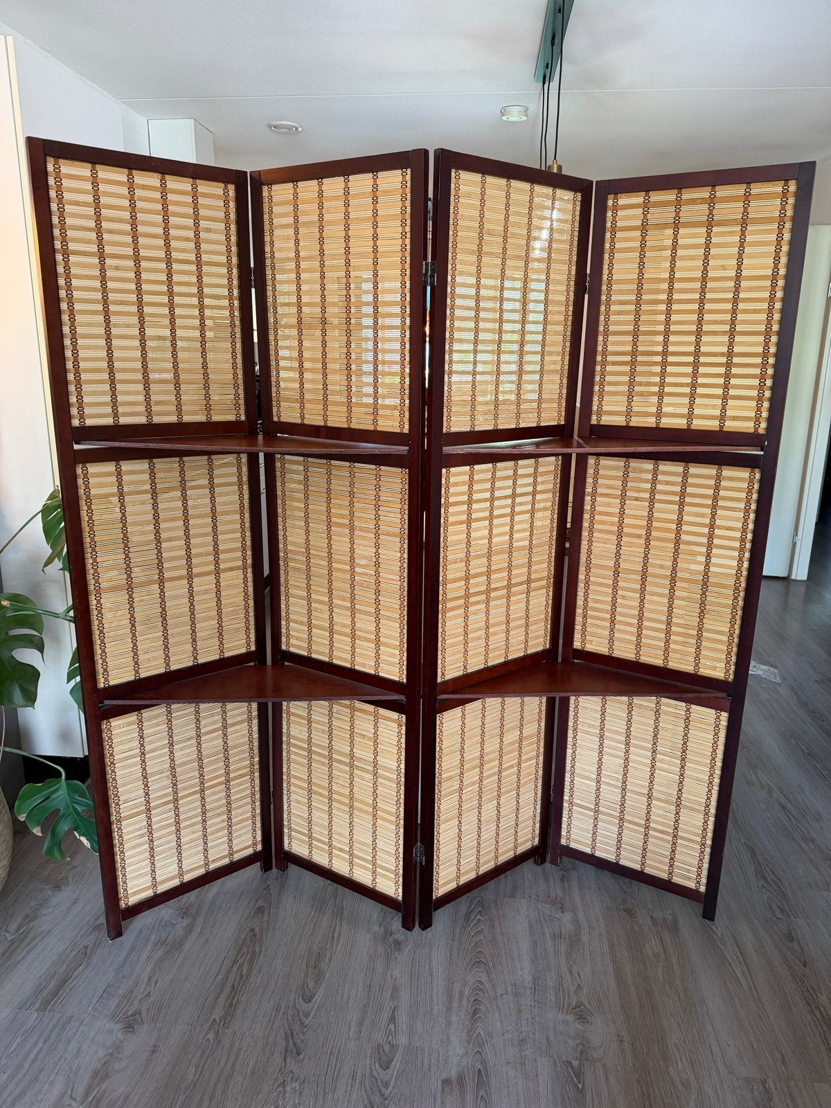 Rotan kamerscherm met planken - 4 panelen, Ophalen, Gebruikt