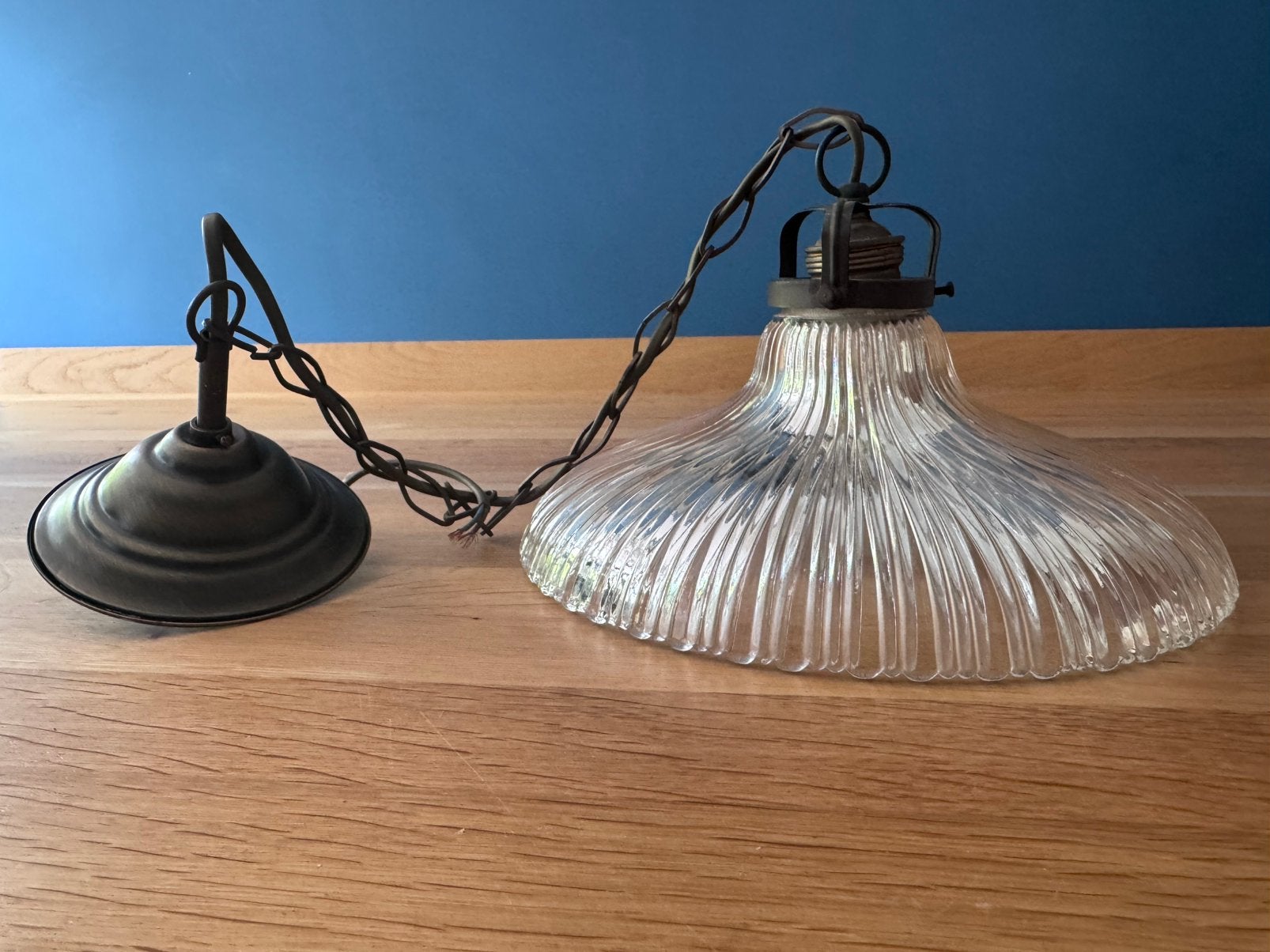 Vintage glazen hanglamp, Ophalen, Gebruikt, Vintage, E27 (groot)