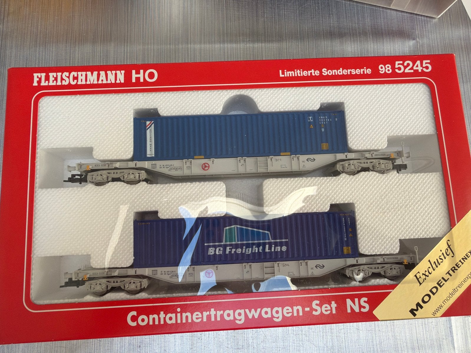 Fleischmann H0 98 5245 NS Containerwagenset ALS NIEUW, Gelijkstroom, Fleischmann, Wagon, Ophalen of Verzenden
