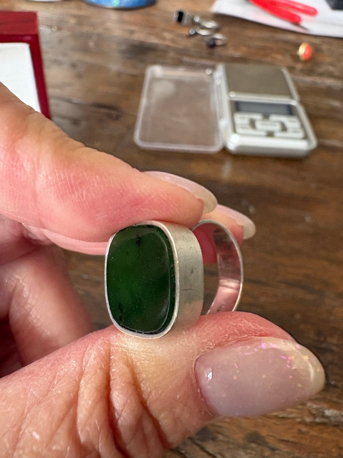 Jaren '70 Zilveren Ring met Jade - Maat 16 mm, Sieraden, Tassen en Uiterlijk, Ringen, Ophalen, Met edelsteen, Dame, Zilver