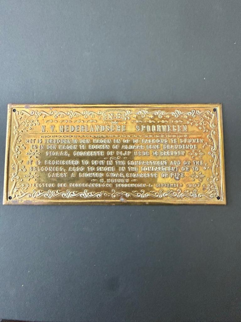 Vintage NS Spoorwegen Plaat Jaren '70 - Verboden te Spuwen/R, Ophalen of Verzenden, Gebruikt, Trein, Overige typen