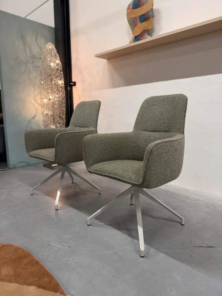 6 Nieuw Leolux Gyon eetkamerstoel groen stof draai stoel, Leolux, Overige kleuren, Info@leolux.nl, Nieuw