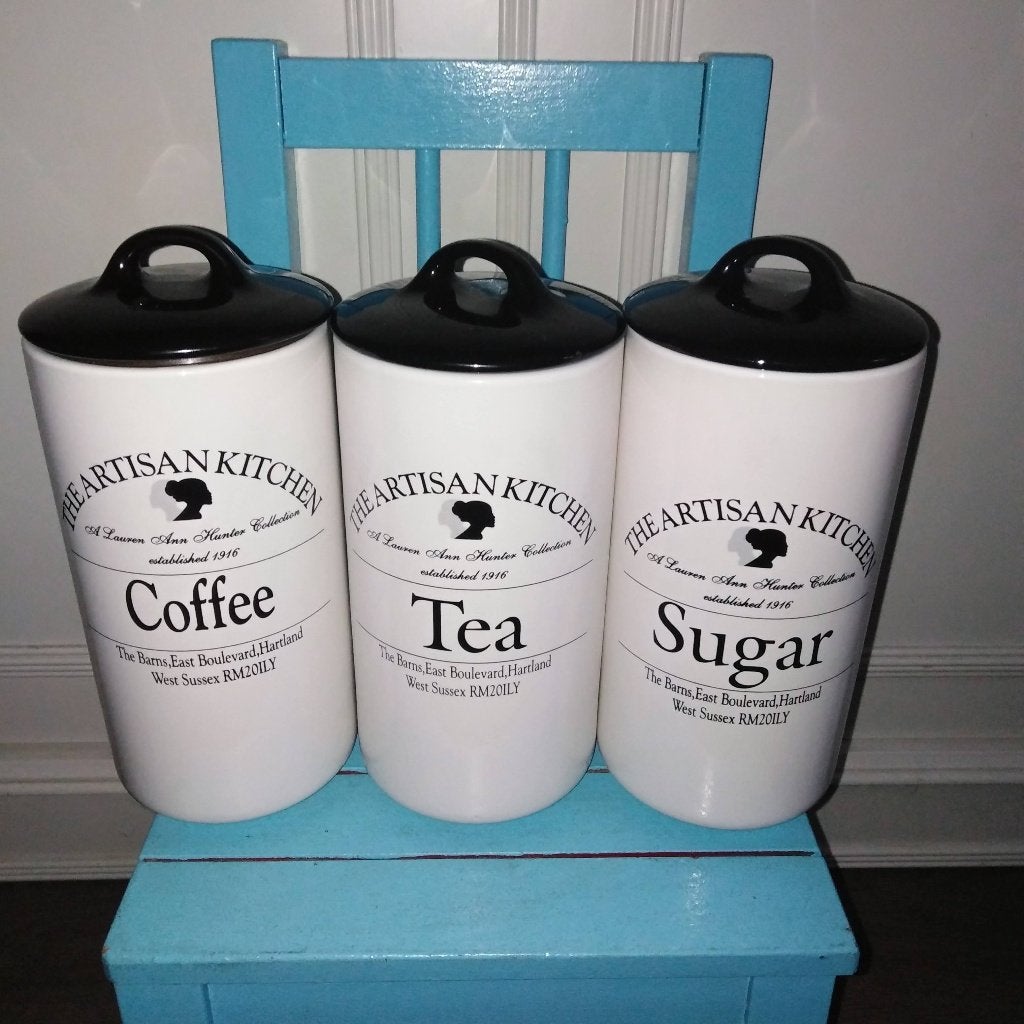 The Artisan Kitchen voorraadpotten Coffee Tea Sugar beige, Gebruikt, Voorraadpot, Steen/keramiek, Ophalen