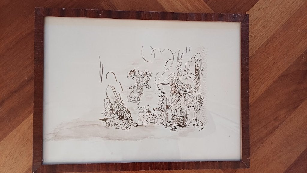 Peter Goosen of PEGO: aartsengel Raguel / tekening 1968, Ophalen of Verzenden, Tekening, Pentekening, Handgemaakt
