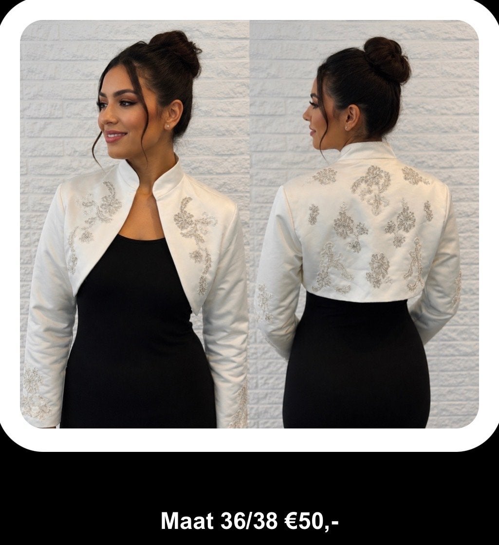 Elegante bolero met borduursels - Maat 36/38, Ophalen, Overige typen, Wit, Nieuw