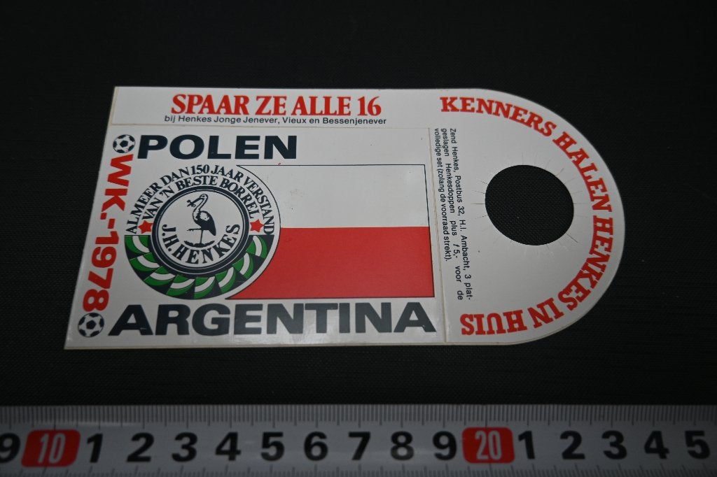 sticker WK1978 Argentina  Polen  HENKES Jonge jenever, Ophalen of Verzenden, Zo goed als nieuw