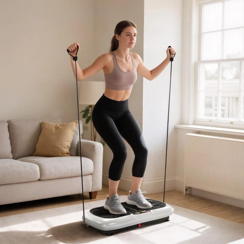 Trilplaat met 99 Niveaus, 2 Fitnessbanden Wit+Zwart, Kunststof, Buik, Trilplaat, Onbekend