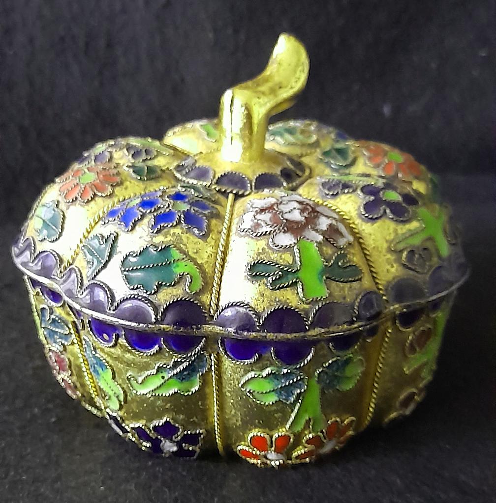 Fraai cloisonne deksel schaaltje in pompoen vorm, Ophalen of Verzenden